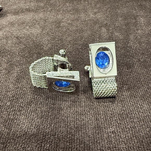 Silver Cufflinks with Blue Gemstone